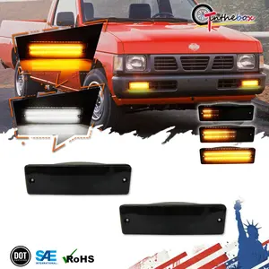 GTINTHEBOX For 1988-1997 Nissan Hardbody PickUp, 1988-1995 Nissan Pathfinder Front Bumper Turn Signal DRL Daytime Running Light Smoked Lens Amber/White LED Lamp