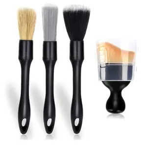 4 PCS Car Detailing Brush Set for Cleaning,Boars Bristle Detailing Brushes,Dusting Cleaning Supplies for Emblem,Air Vents,Wheels,Auto Upholstery Seat