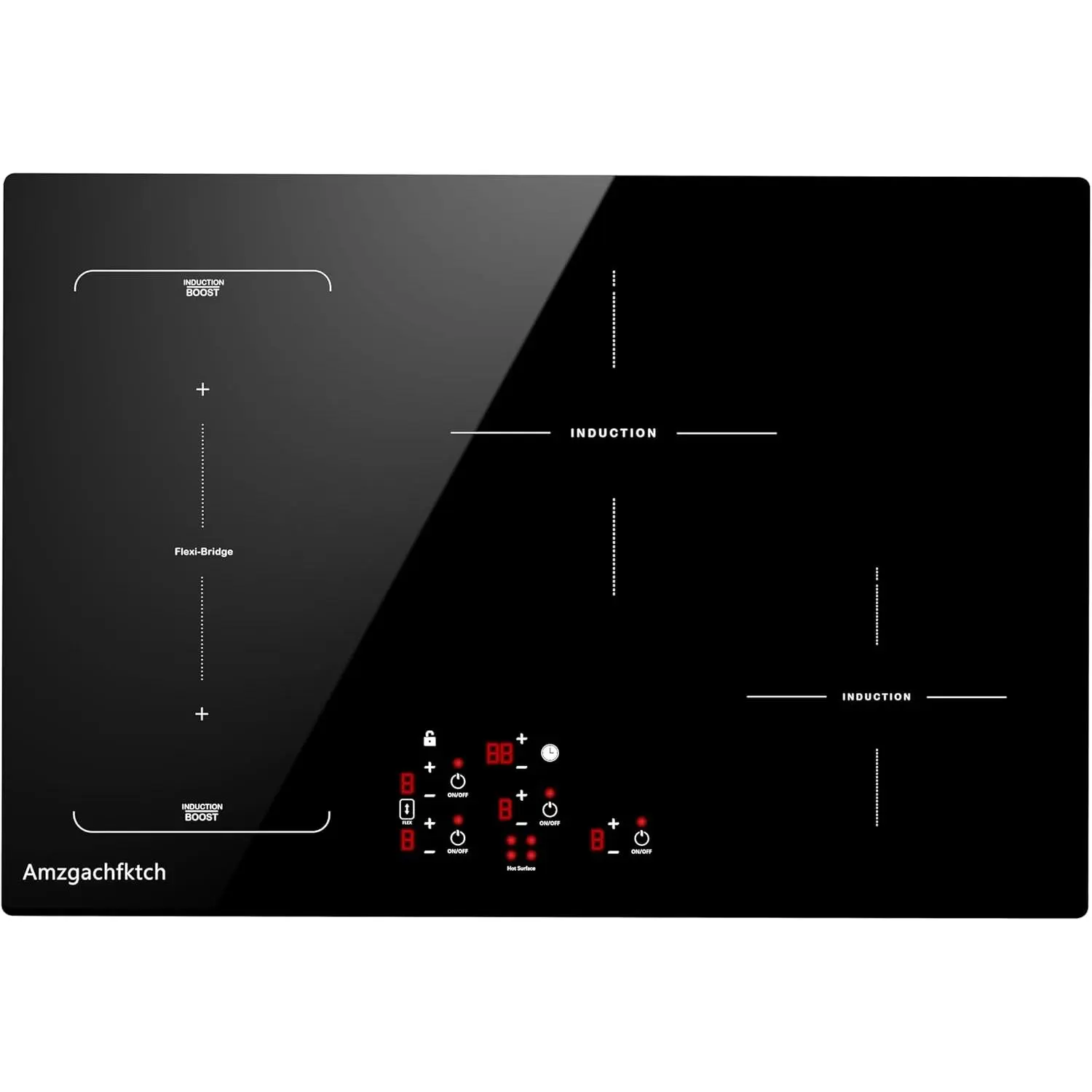 30-Inch Built-In Induction Cooktop, 4-Burner Hardwired Black Glass Unit with Bridge-SYNC Booster, Timer, Child Lock, 9000W Power, 220-240V SK002-304BI