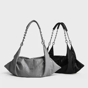 Spring and summer niche design dumpling bag, pleated top-layer cowhide, large capacity, casual, versatile, fashionable and trendy shoulder bag