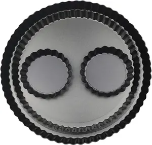 11 & 9 Inch Round Tart Pans with 2Pcs 4'' Mini Pans. Removable Bottom, Non-Stick Coating, Rugged Carbon Steel for Tart Quiche Pie Making. Gift for Christmas Thanksgiving Party Festival Family