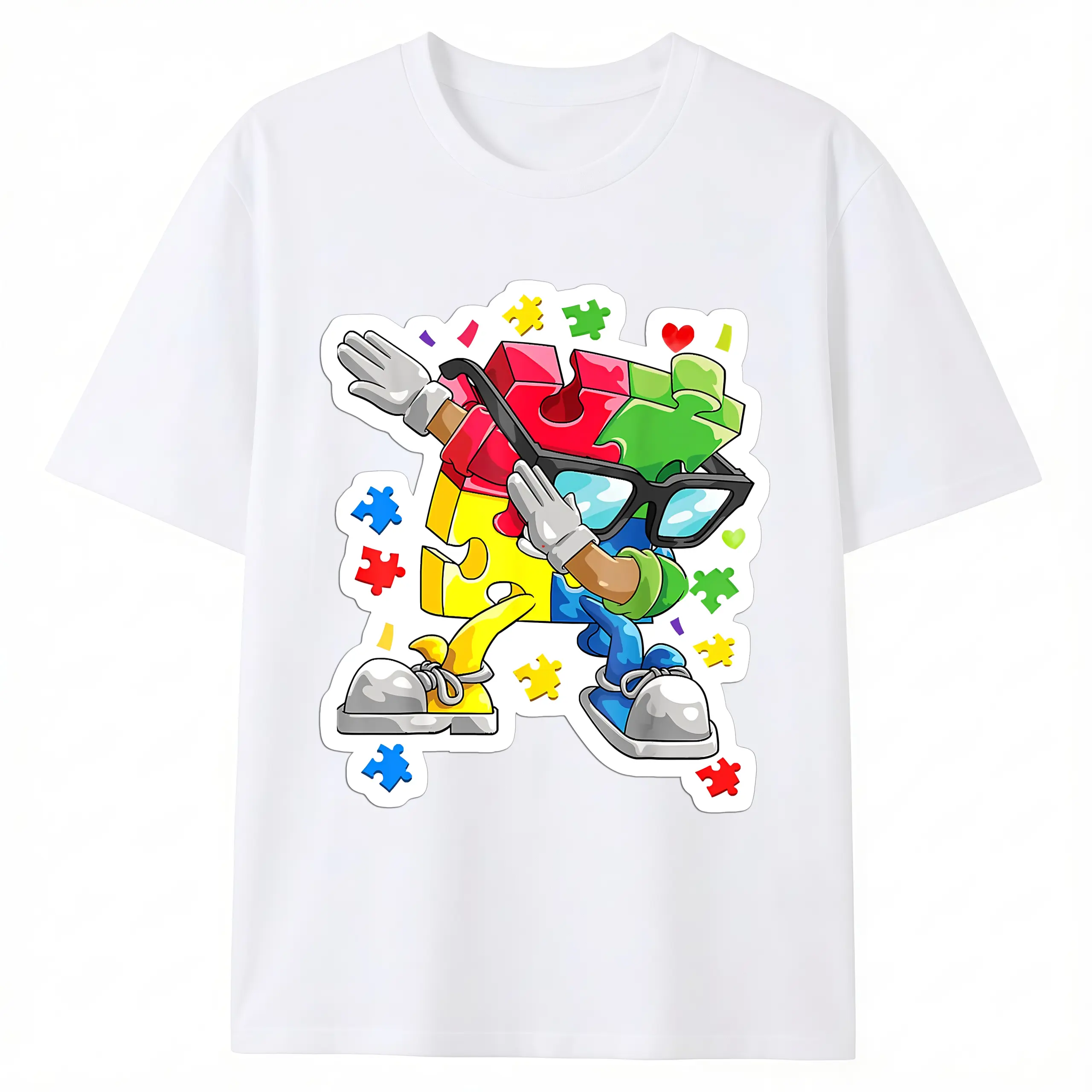 Women's Autism Awareness Top, Puzzle Piece Dab Graphic Tshirt, Breathable Shortsleeve Unisex Relaxed-Fit Crewneck, Vibe, Statement, Streetwear
