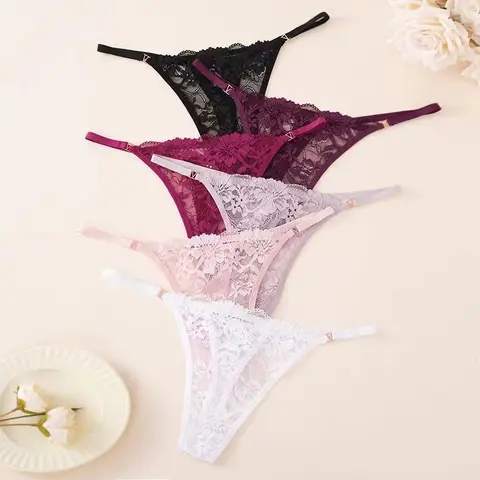 Women's 6-Piece Minimalist Seamless Printed Panties Set - High-Elastic Waist, Butt-Lifting, Sheer Lace, Breathable Thongs for Daily Wear, Party Occasions