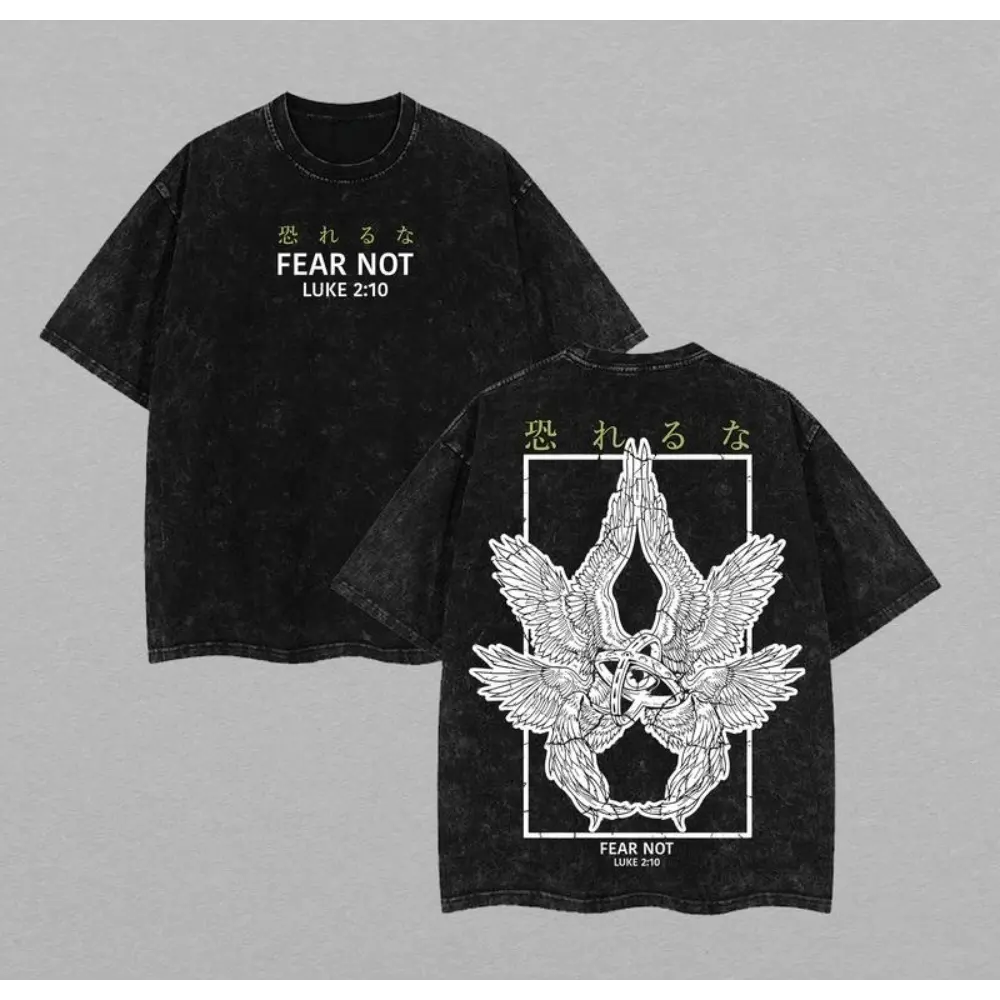 Fear Not Luke 2:10 Seraphim Washed T-Shirt, Jesus T-Shirt, Jesus Tee, Christian Apparel Streetwear Gym Menswear Oversized Top Men or Women