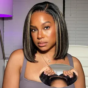 Tinashe Human Hair Straight Bob Color Bob 6x5 Pre-Cut HD Lace Pre- Bleached Knots Pre-Plucked Hairline