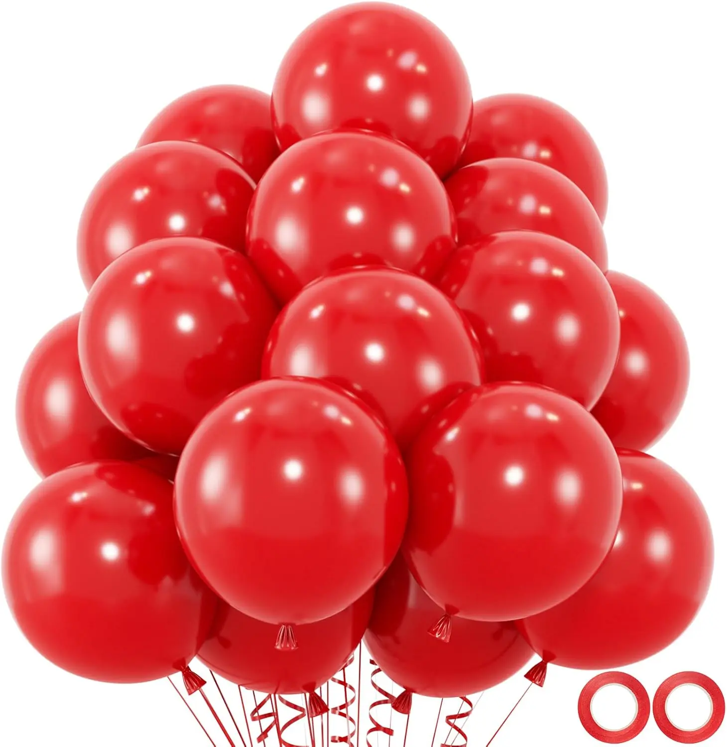50 count Red Balloons, 12inch Red Party Balloons Helium Quality for Wedding Anniversary Birthday 4th of July Independence Day Valentine's Party Decorations (With Ribbon & Glue)