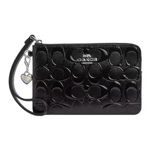 COACH Leather Wristlet Clutch with Heart Charm and Corner Zip for Women