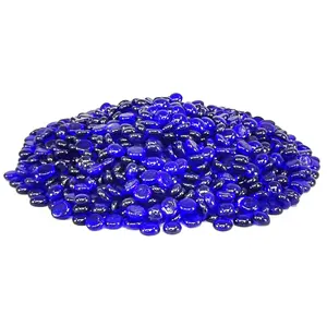 FixtureDisplays® 10 lbs Round Fire Glass for Propane Fire Pit, Reflective Fireplace Glass Rocks for Fire Pit Table, Cobalt Blue 21914NEW-NF