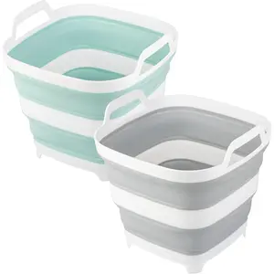 2 Pack Collapsible Ice Bucket with 2.77 Gal / 10.5L Each, Foldable Bottle Drink Cooler for ,  and Champagne, Space Saving Tub for House Cleaning, Outdoor Waterpot for Garden or Camping