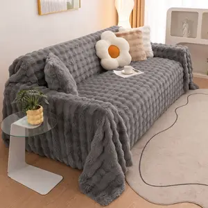 Winter Thick Rabbit Fur Sofa Blanket, Non-Slip Full Coverage Couch Cover, Sofa Slipcover, Soft Sofa Protector, Ideal for 1/2/3/4 Seat Sofas, Bedroom & Living Room