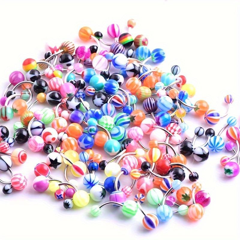 20Pcs Belly Button Ring Set, Mixed Colorful Ball Belly Button Ring Bohemian Barbell Navel Nail Body Piercing Jewelry Gift Women Body Piercing Jewelry Set