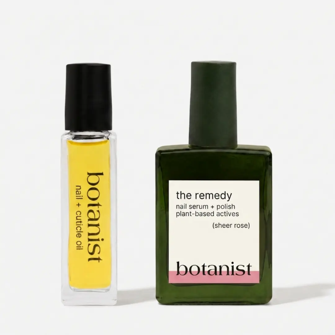 Botanist Nail Rescue Kit | Nail Strengthening Polish + Growth Serum | Grow and Strengthen Nails Damaged from Acrylics, Dip, and Gel Manicures | Non-Toxic, 80% Plant Based, 21-Free & Vegan (Rose)
