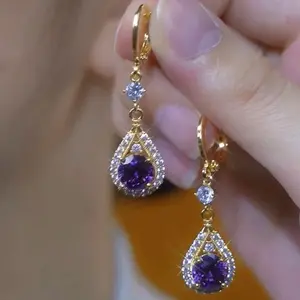 Purple Water Drop Earrings for Women, Sparkling Luxury Chic Jewelry, Elegant Statement Dangle Earrings 2025 DZEH3160