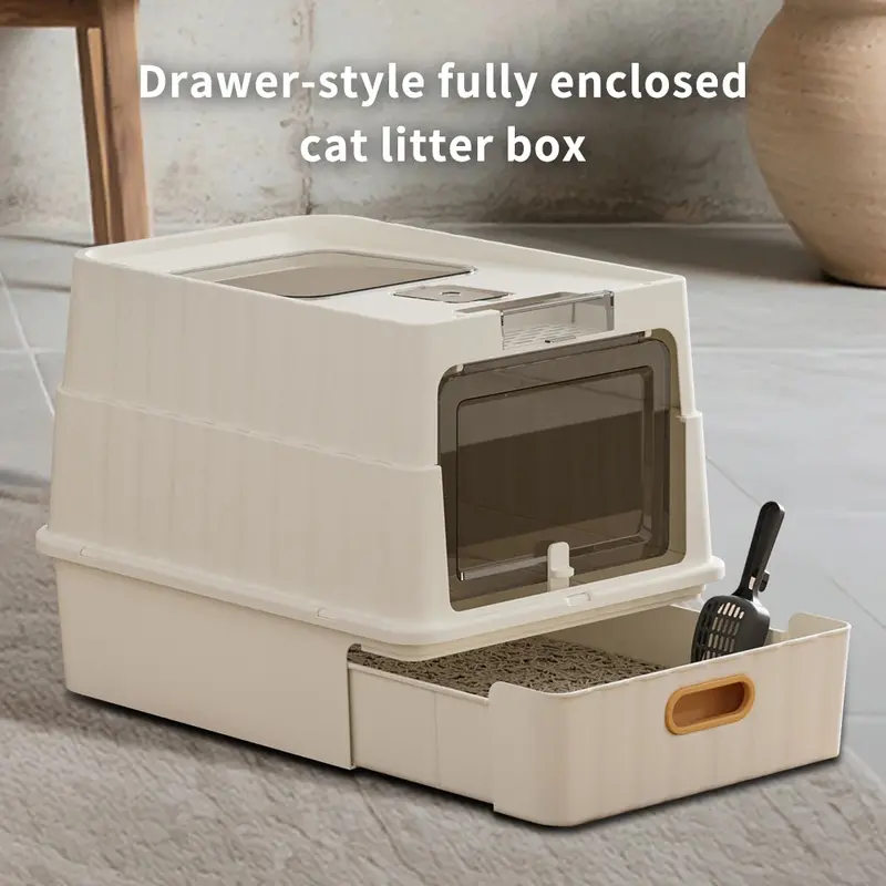 a&h cat litter box Seamless Molded Cat Litter Box with Scoop  HANAMYA