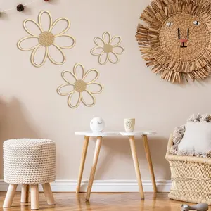 6pcs Bohemian Daisy Wall Decor - Artificial Wood Floral Wall Art, No Electricity Needed, Easy to Hang for Room, Nursery, Living Room, Spring Home Decor & Holiday Party Gift Accessories, Room Decor