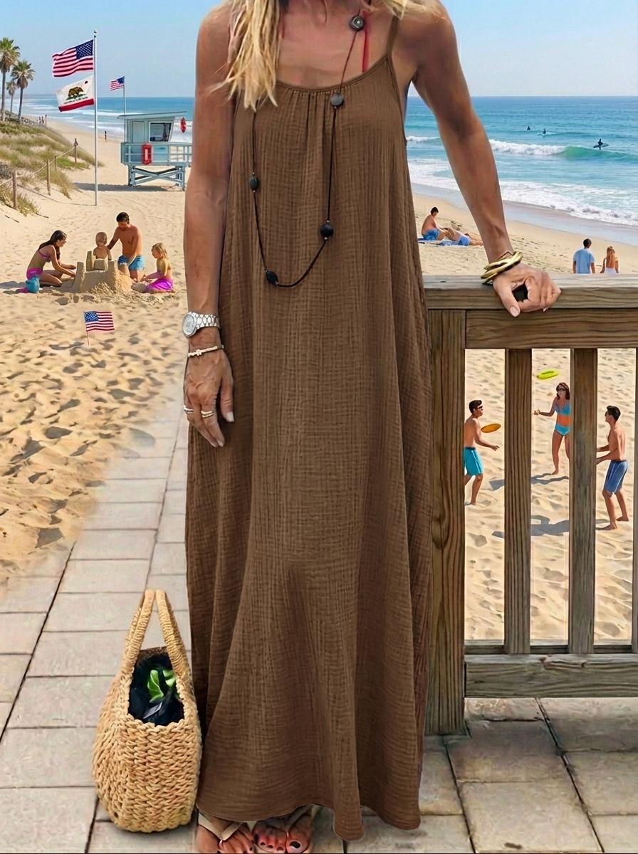 2026 S/S New Arrival Women's Solid Color Cami Spaghetti Strap Loungewear Dress, Elegant Sleeveless Long Dress for Summer, Ladies Sleepwear for Indoor Wear | Loose-Fit Cozy Home Essential Comfortable for Home, Travel