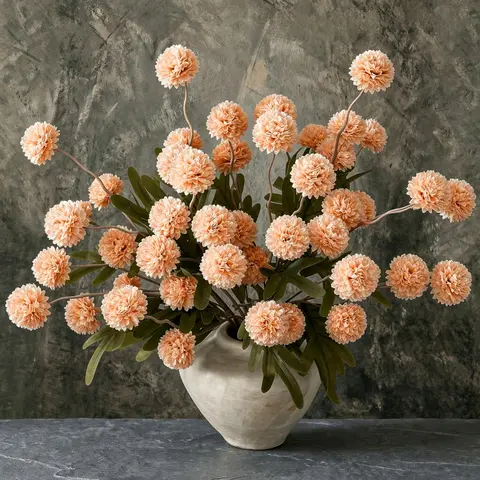 12-Piece Beige Champagne Artificial Silk Mini Chrysanthemum Pom-Pom Stemmed Flowers Set - Bendable Stems, Decorative Table/Entryway/House Decor for DIY Enthusiasts, Vase Fillers for Weddings