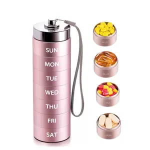 2026 Version Metal Travel Pill Organizer Portable 7-Day Vitamin Organizer Stackable Waterproof Moisture Proof Large Pill Container, Daily Medicine Organizer forVitamin, Fish Oil, Supplement Healthcare Aid