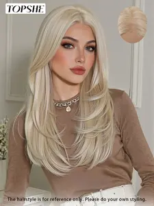 Topshe 13x6 Lace Front Wig, White Blonde Short Platinum Fiber Straight Hair, Natural Hairline, Heat Resistant, Comfortable, Lightweight, Easy Wear, Hair Wigs