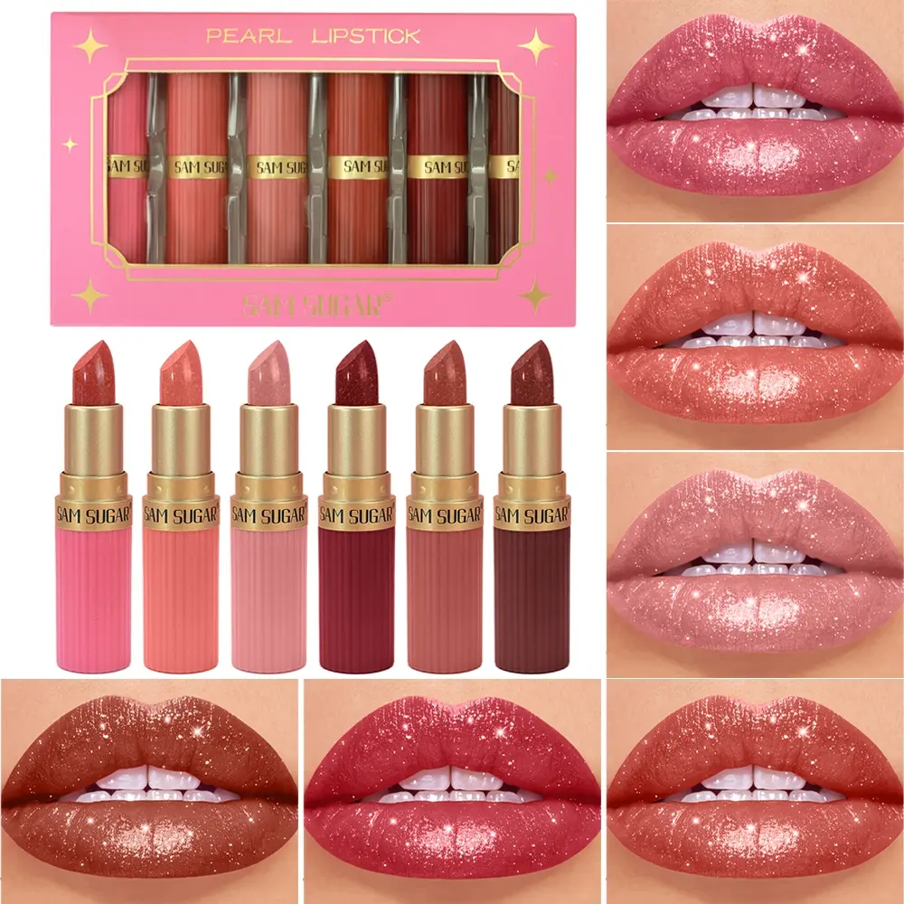 6-pack pearl lip gloss balm set with long-lasting gloss, easy to apply waterproof natural lip makeup, lip gloss set, Lipstick Set, Glamour Gloss, Lip Glossy, Lip Product