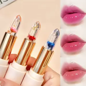 3pcs Multi-Pack Petal Flower Jelly Lipstick Cosmetic Set, Long-Lasting Moisturizing, Transparent Temperature-Changing Lip Gloss, Ideal Holiday Gifts for Mothers (Makeup Products)