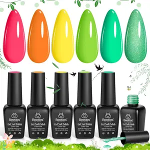 Beetles 6 Colors Gel Nail Polish Set, Vibrant Neon Colors Soak Off UV Gel Nail Set, Spring & Summer Nail Art DIY Set, Home Manicure Gift Set for Women & Girls
