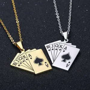 Unisex Stainless Steel Cuban Link Necklace - Poker Card-Inspired Geometric Square Design Chain, Stylish Fashion Jewelry Accessory,summerwins