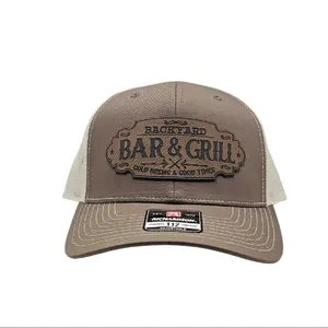 Backyard Bar & Grill Snapback Trucker Hat with Engraved Leatherette Patch, Adjustable Snapback Closure, Breathable Mesh Back for All-Day Wear