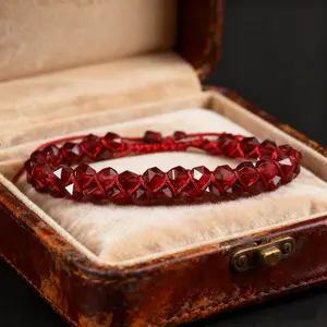 Natural Red Garnet Double Gemstone Braided Healing Reiki Women Men Luck January Birthstone Bracelet Christmas Gift