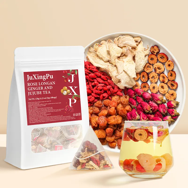 Longan Red Date Goji Berry Tea 120g / 20bags Goji Berry Red Date Rose Herbal Blends Women Energy Tea for Cold Hands and Feet, Period Care, Warming, Nourishing, Caffeine Free