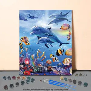 Dolphin Pattern DIY Painting Kit without Frame, 1 Set DIY Painting By Numbers Kit, Wall Art Decoration for Home Living Room Bedroom