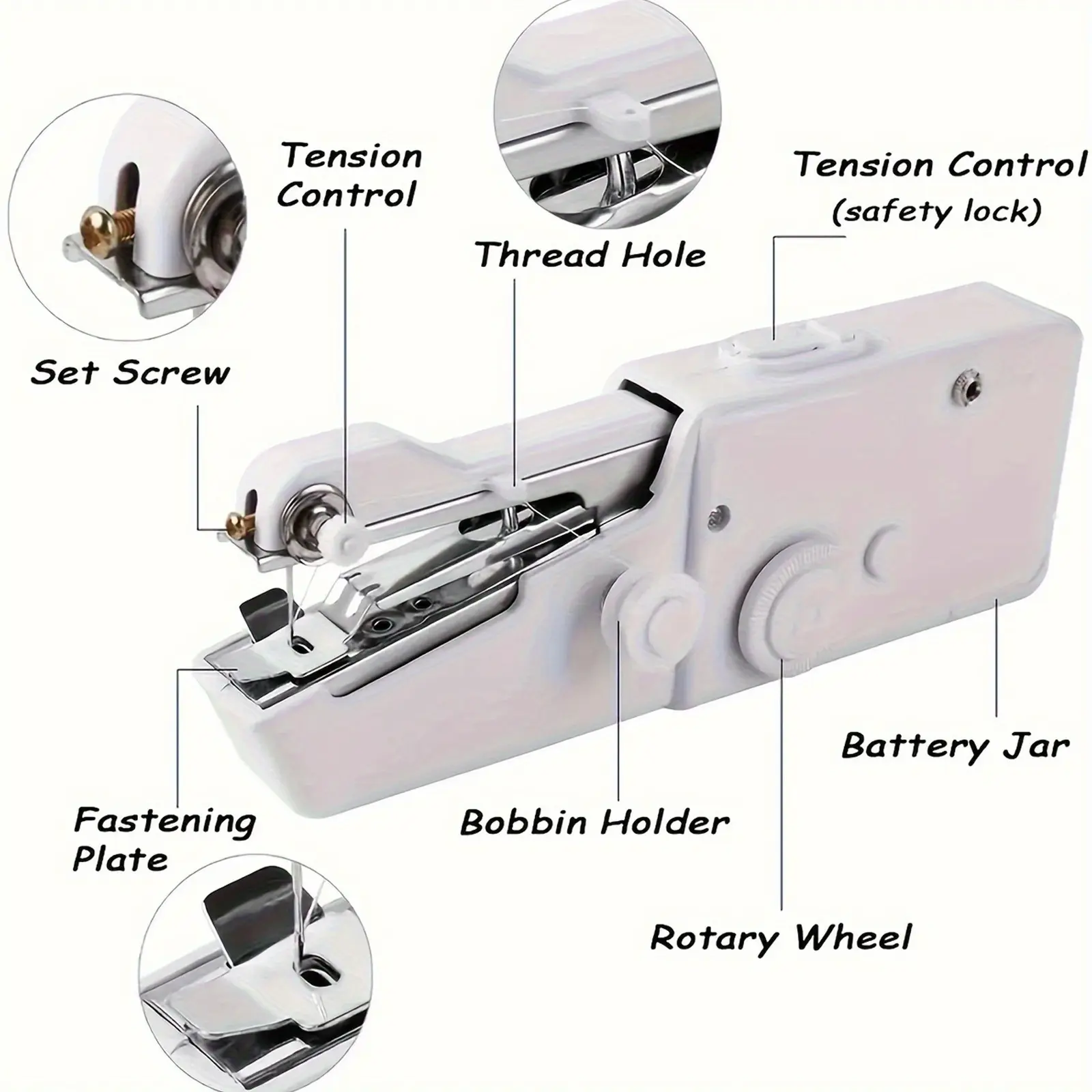 Handheld Portable Sewing Machine - Mini Compact Battery-Powered Mini Sewer, Lightweight Body for Fabric Repair, DIY Crafts, White (AAA Batteries Not Included), Portable Sewing Machine Handheld