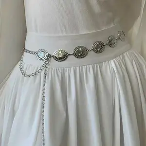 1/2pcs Retro Style WOMEN'S Metal Waist Chain Accessories Decorative Circle Carved Chain Belt High Style Accessories