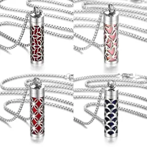 Stainless Steel Hollow Rod Aromatherapy Pendant Necklace with 10 Replacement Cotton Pads, Unisex Jewelry Gift for Valentine's Day