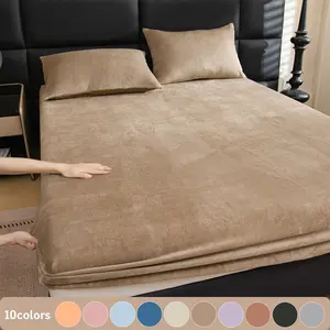 Luxurious Solid Color Velvet Mattress Protector Set, Includes 1 Fitted Sheet & 2 Pillowcases, Deep Pocket Design, Soft Quiet Breathable