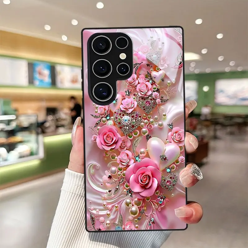 Women's Elegant Romantic Flower Smartphone Cover with Protective Casing & Lens Protector, Cellphone Accessory for S26 S25 S24 S23 S22Pro S21 S20 Fe Plus Ultra Pro A56 A55 A54 A53 A52 A51 A36 A35 A34 A32 A26 A25 A24 A23 A16 A15 A14 A06 A05 A03s, Accessorie