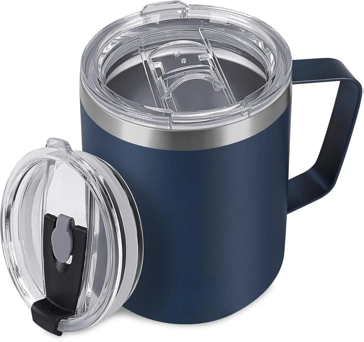 14 oz Coffee Mug, Vacuum Insulated Camping Mug with Lid, Double Wall Stainless Steel Travel Tumbler Cup, Thermal Coffee Mug, Powder Coated Navy Blue