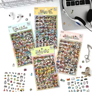16 Sheets/bag Pet Material Sticker Pack, Adhesive Stickers, 4 Styles X 4 Sheets, Decorative Stationery for Journals and Water Bottles, Multi-Scene Decoration
