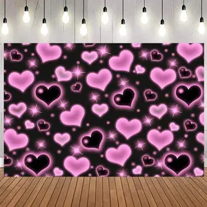 Heart Pattern Birthday Birthday Party Background Banners - Ideal Birthday Item, Party Decoration, Suitable For Home, Garden, Indoor & Outdoor Decoration Courtyard Anniversary Celebration And Photo Props, Multi-Functional, 2d Flat