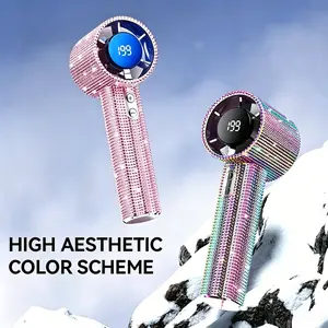 Diamond Fan Luxury Bling Portable Handheld Turbo Fan 3 Gear Wind Rechargeable Long Battery Life Hand Fan With Digital Display For Outdoor Activities Travel Office