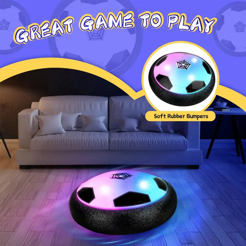 Back-to-School Season Floating soccer air hover glowing soccer toy with colorful flashing lights and soft protective foam rubber buffers a safe indoor parent-child interactive sports game toy, ideal birthday or Christmas gift for boys and girls