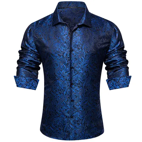 AILISUS Men's Long Sleeve Paisley Floral Button-Down Shirt - Anti-Wrinkle, Lightweight, Breathable Basic Fashion Menswear for Graduation, Choir, Vacation Outdoors (Dressy-Casual Printed Top)