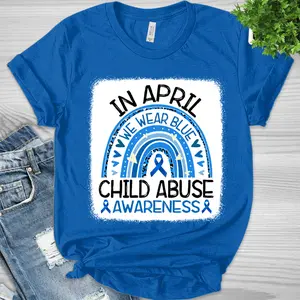 Rainbow In April We Wear Blue For Child Abuse Awareness, Child Abuse Ribbon, Blue Ribbon Shirt