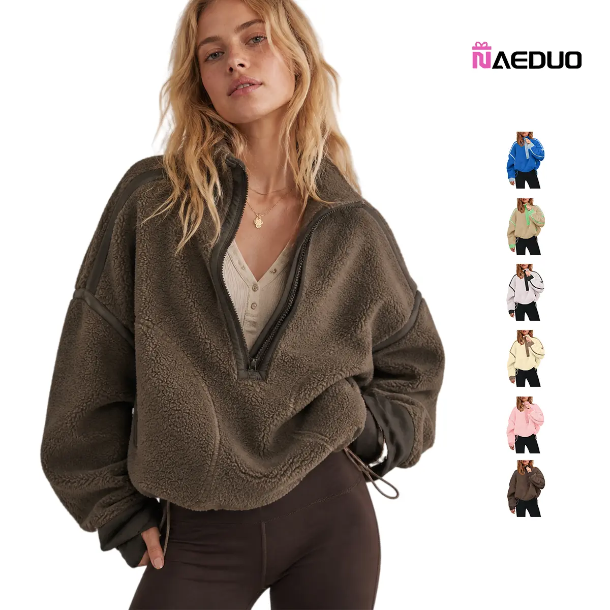 Naeduo Women's Half Zip Sherpa Fleece Pullover Soft Oversized Sweatshirt with Pockets Warm Fuzzy Sweater Long Sleeve Casual Basic Style Hoodie for Hyrox SpringStatements,back to school,back to school shopping