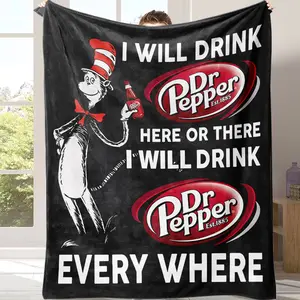 Countdown Sale! Dr. Pepper Cat American Slogan Flannel Blanket, throw blanketLightweight Home Decor, Perfect Gift for Friends and Family, Couch Bed Living Room