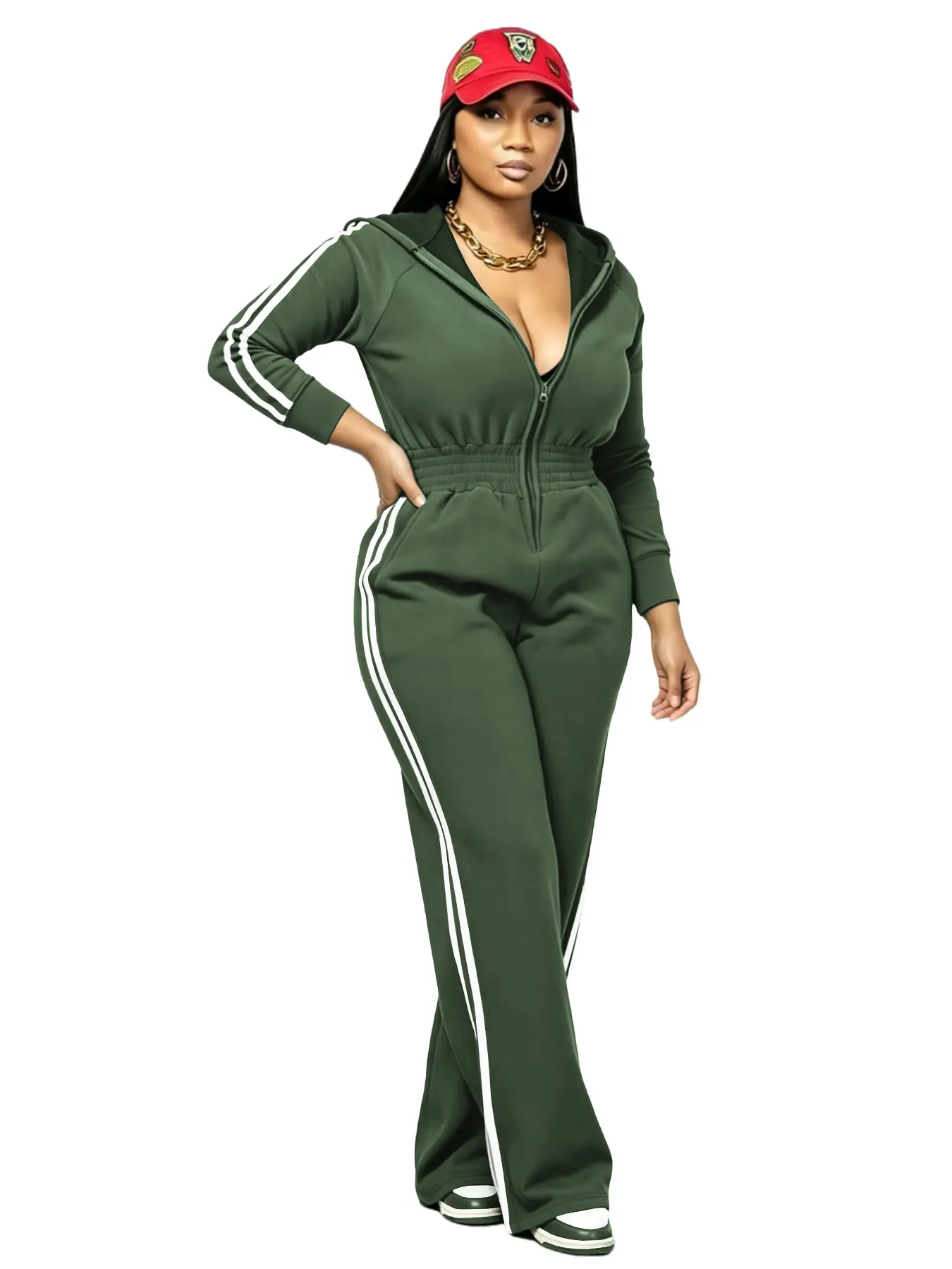 USBOUTIQUE CHIC Women's 2026 Fall Relaxed Fit Jumpsuit Long Sleeve Stretchy Overall with Zipper