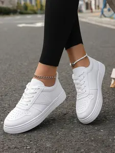 Classic Sneakers, Breathable Hollow-Out Design, All-Season Wear, Low Top PU Leather Shoes, Casual Style, Medium Width
