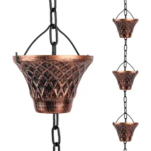 Rain Chains for Gutters Outside 8.5FT Copper Rain Catcher Chain with 12 Cups Decorative Replacement for Downspout