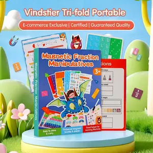 Vindstier Tri-fold Portable Magnetic Fraction Book All-in-One Math Manipulatives for Kids 3+ Visual Learning Tiles & Circles Mess-Free Educational Math Games for Homeschool tiktokshopspringglowup summervibes