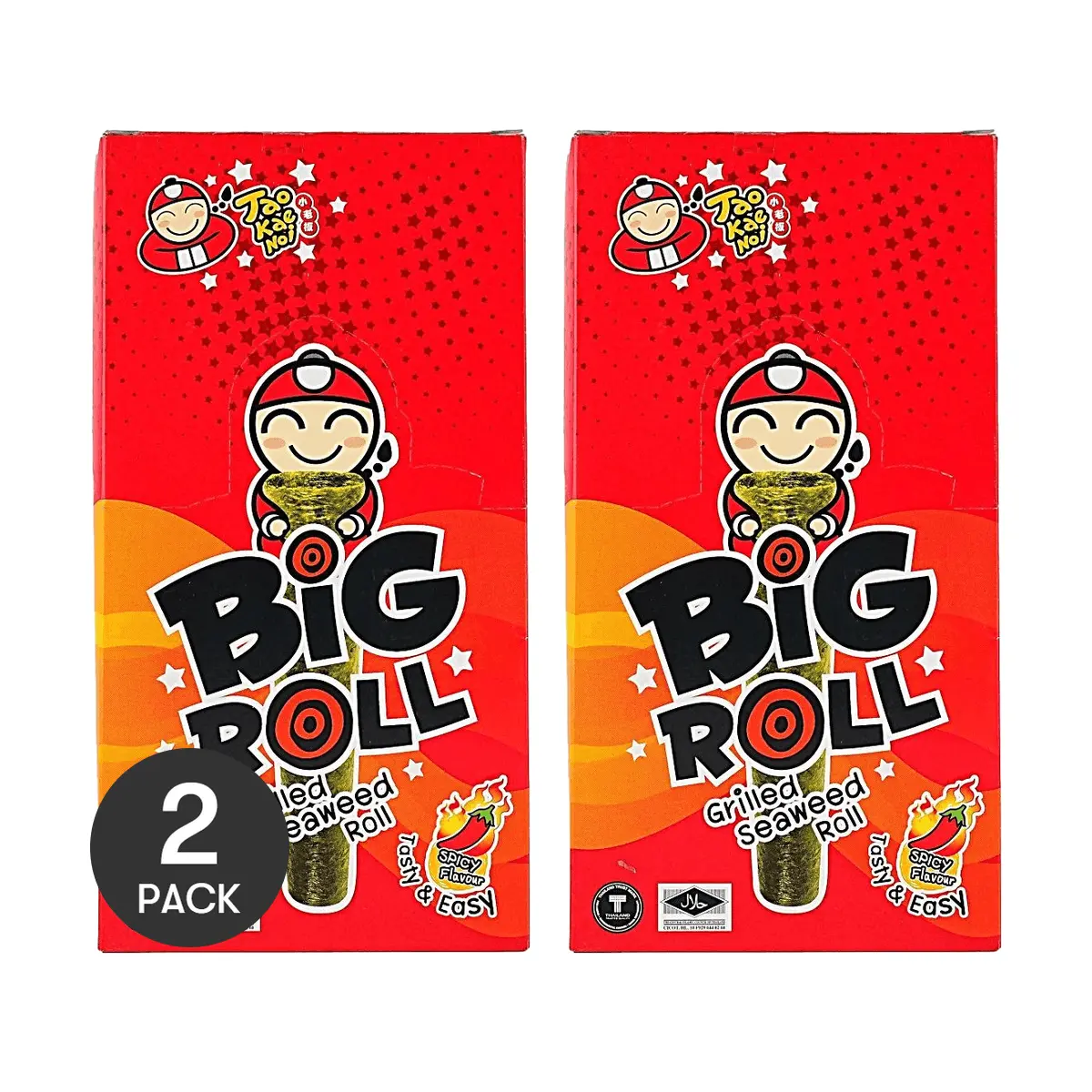 2 Pack TAO KAE NOI Big Roll Crispy Seaweed Spicy Flavor 12 Rolls 1.06 oz Each - Thai Nori Snack